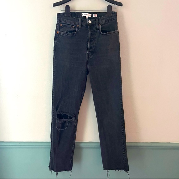 Re/Done Black Frayed Hem Denim, Sz 27 - Picture 5 of 10